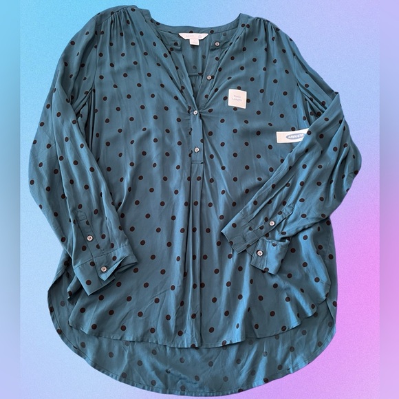 Old Navy Tops - Old Navy Teal Tunic Blouse with Black Polka Dots 🩵